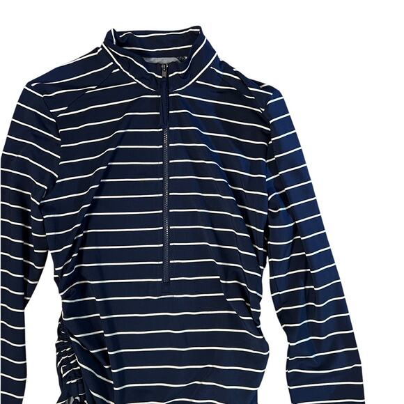 Carve Designs Navy Striped Ruched Swim Top RashGuard Size XS - Picture 2 of 6